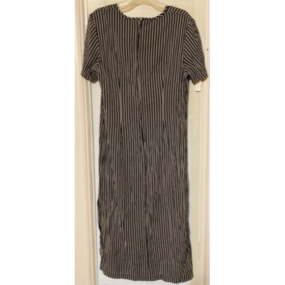 Coco Bianco Sack Dress 14 Vertical Striped Black Gray Zip Back Peasant Teacher - Picture 3 of 5